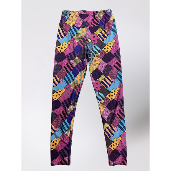 Patchwork Print Leggings OS Colorful Funky Patterned Print One Size - Picture 1 of 7